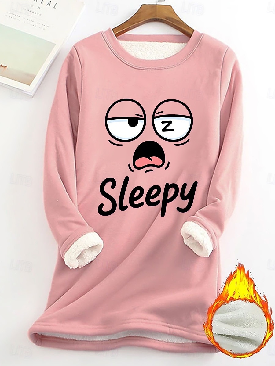 felpa da donna con stampa grafica, calda, casual, pelosa, manica lunga, girocollo, normale, casual da strada, giallo, rosa, rosa scuro, blu, grigio, primavera, autunno, inverno del 2025 a $23.99 –P7