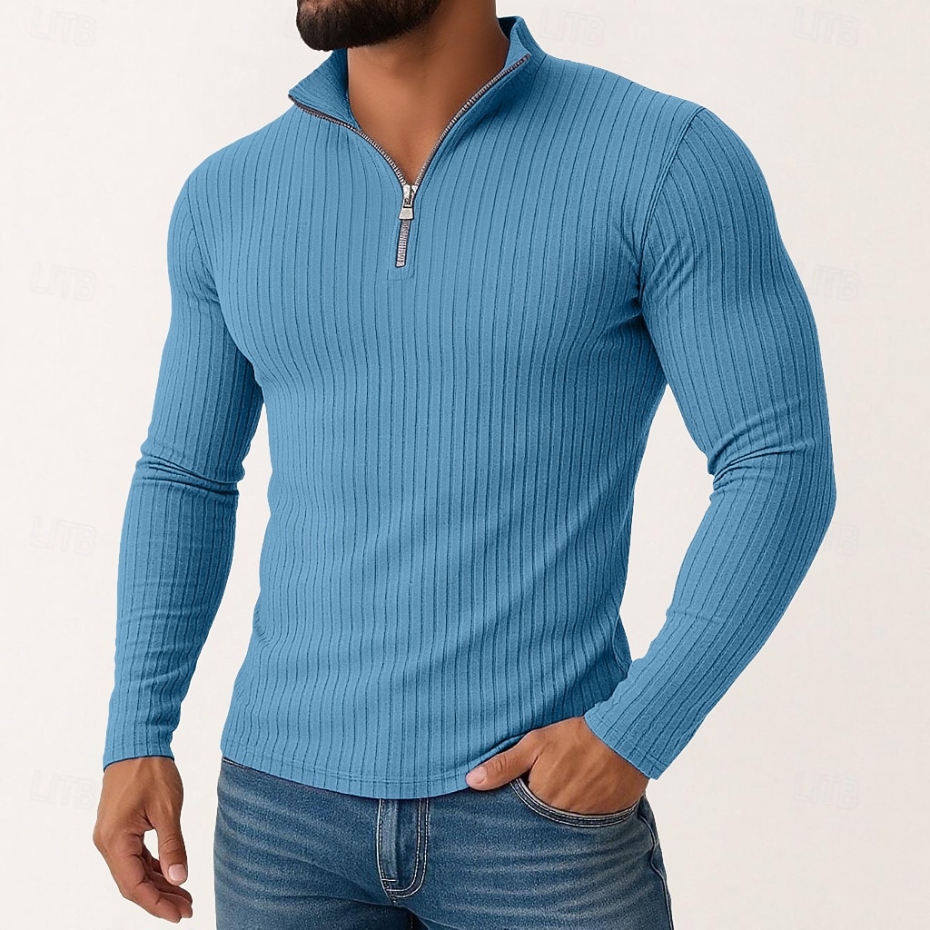 Per uomo Maglietta Maglietta con Zip a Quarti Maglietta a Maglia a Coste Manica Lunga Zip a un quarto Primavera Autunno Inverno Semplice Striscia di Fossa Moda Designer Essenziale Lavoro a maglia del 2025 a $21.99 –P6