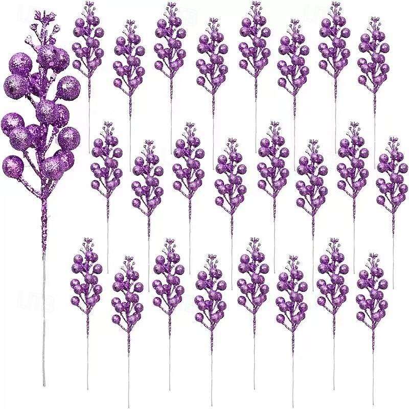 12 kpl joulumarjojen varsia, kimaltelevan kultaisia joulutähtioksia marjoineen ja lehtineen, elegantteja muovikukkia joulukuuseen, kranssiin, juhla- ja kotikoristeisiin 2025 - $14.49 –P14