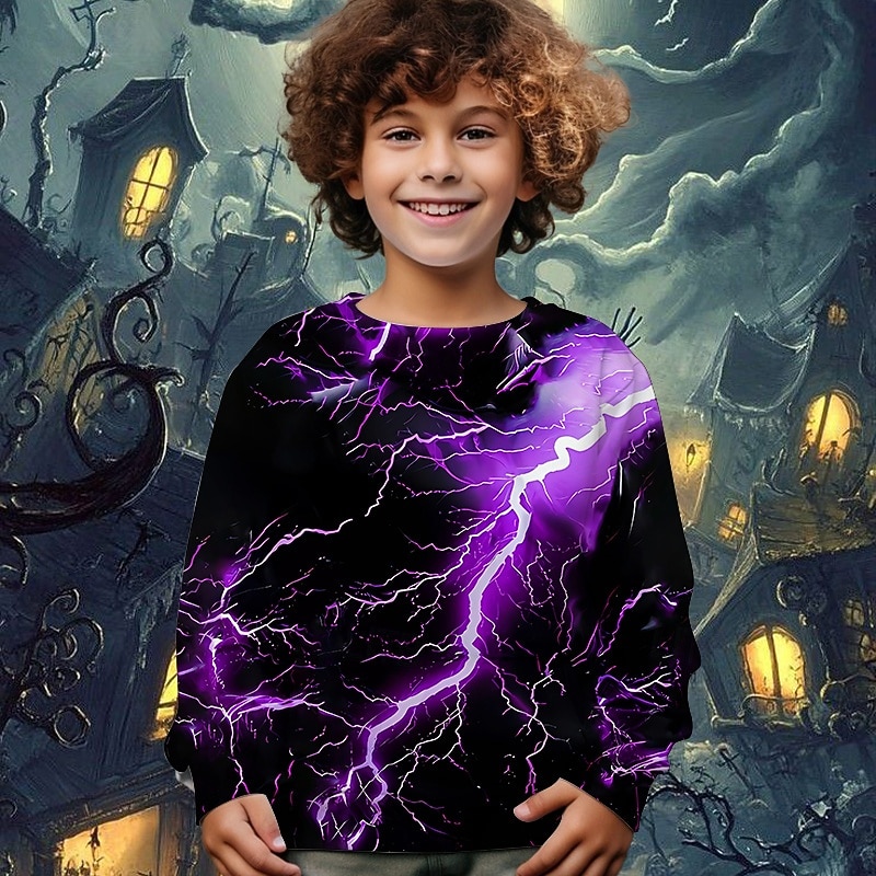 Halloween Pojkar 3D Blixt Tröja Långärmad Vår Höst Mode Grundläggande Barn 4-12 år Rund hals Utomhus Ledigt Dagligen Normal 2025 - $17.49 –P1