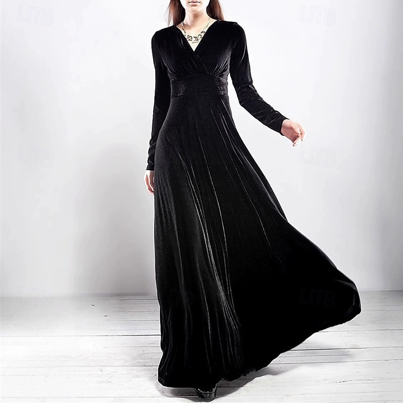 Damen Midikleid Samtkleid Cocktailkleid Elegant Mode Modern Outdoor Party Party-Abendmode Normale Passform Einfach Langarm V Ausschnitt Schwarz Wein Blau Grün Frühling Herbst 2025 - $24.99 –P6