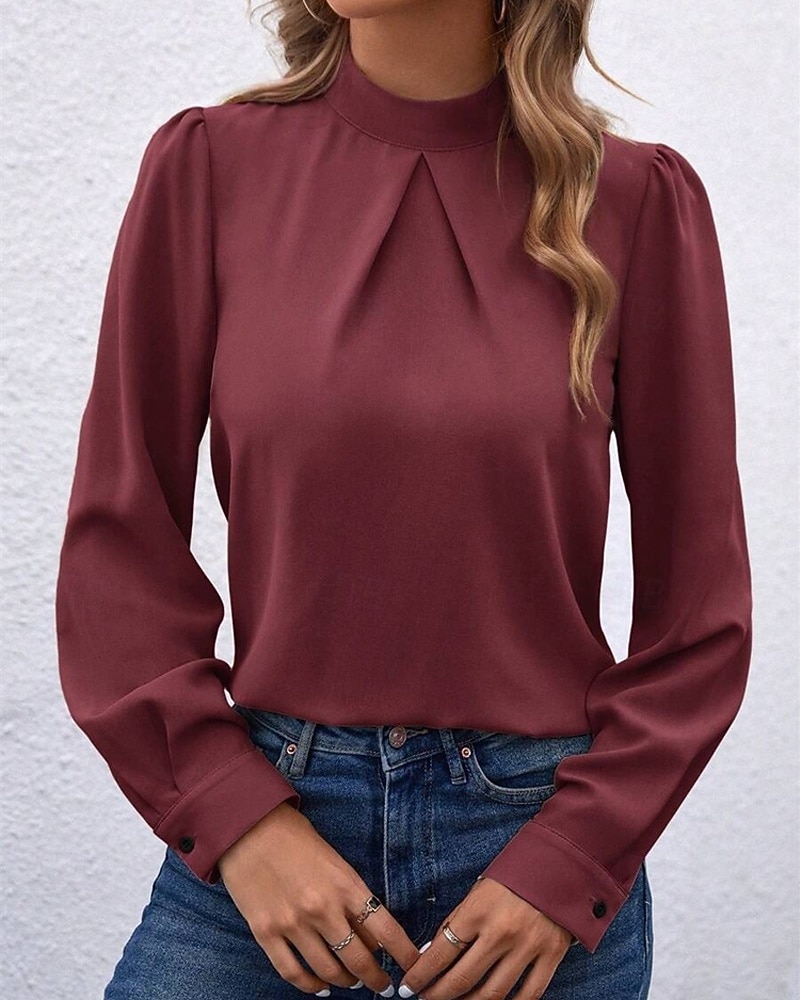 Γυναικεία Πουκάμισο Κομψή Φιλάρεσκος Σατέν Μπλούζα Συμπαγές Χρώμα Στυλάτο Καθημερινό Μακρυμάνικο Ζιβάγκο Κανονικά μπλουζάκια Καθημερινά Εξόδου Μαύρο Κίτρινο Πράσινο Ανοικτό Ρουμπίνι Βυσσινί 2026 - $27.99 –P22