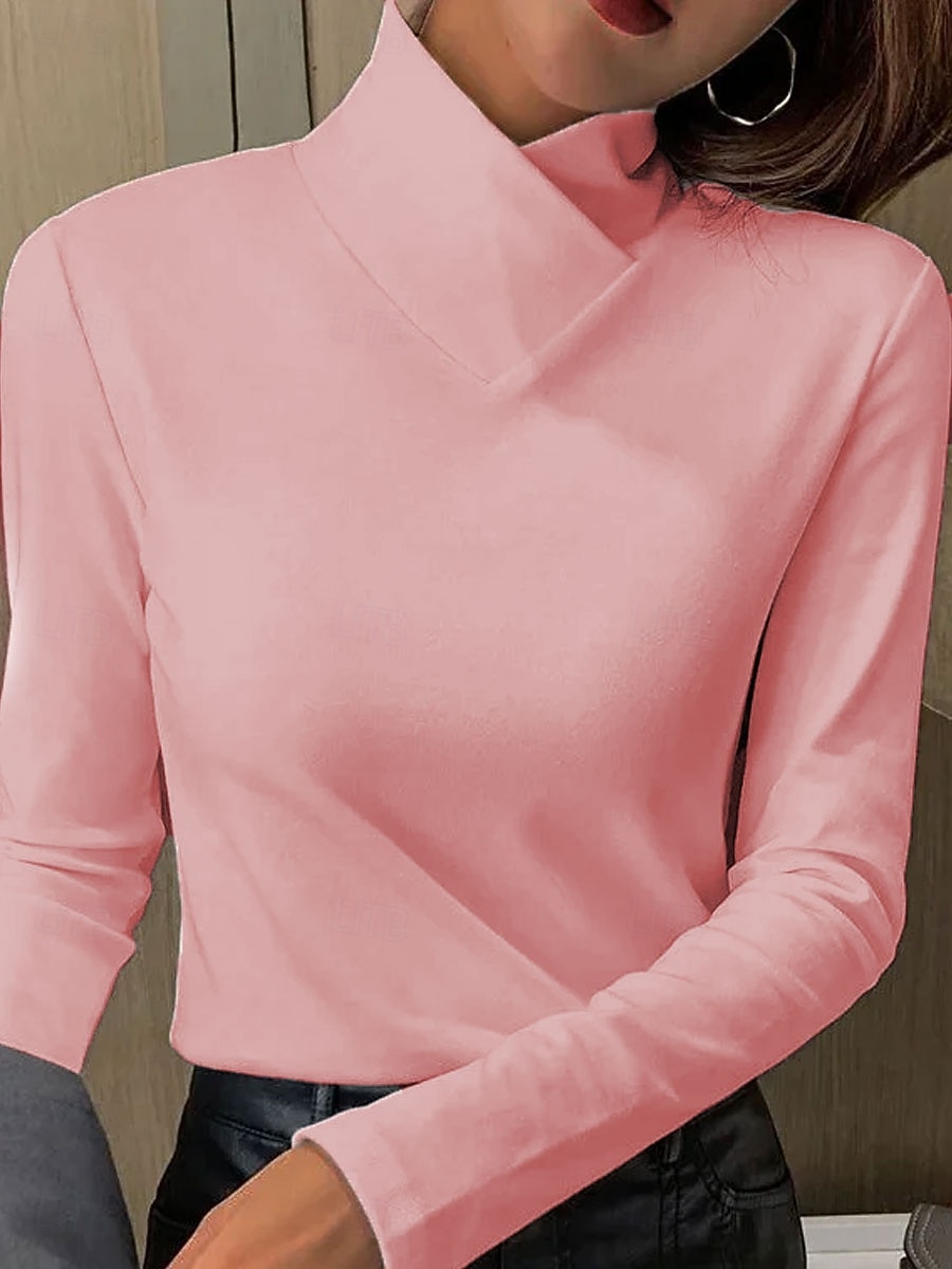 Damen T Shirt Einfach Elegant Vintage Stilvoll Langarm Hoher Ausschnitt Normale Oberteile Täglich Blau Rosa Purpur Orange Grün Frühling Herbst Winter 2026 - $25.99 –P1