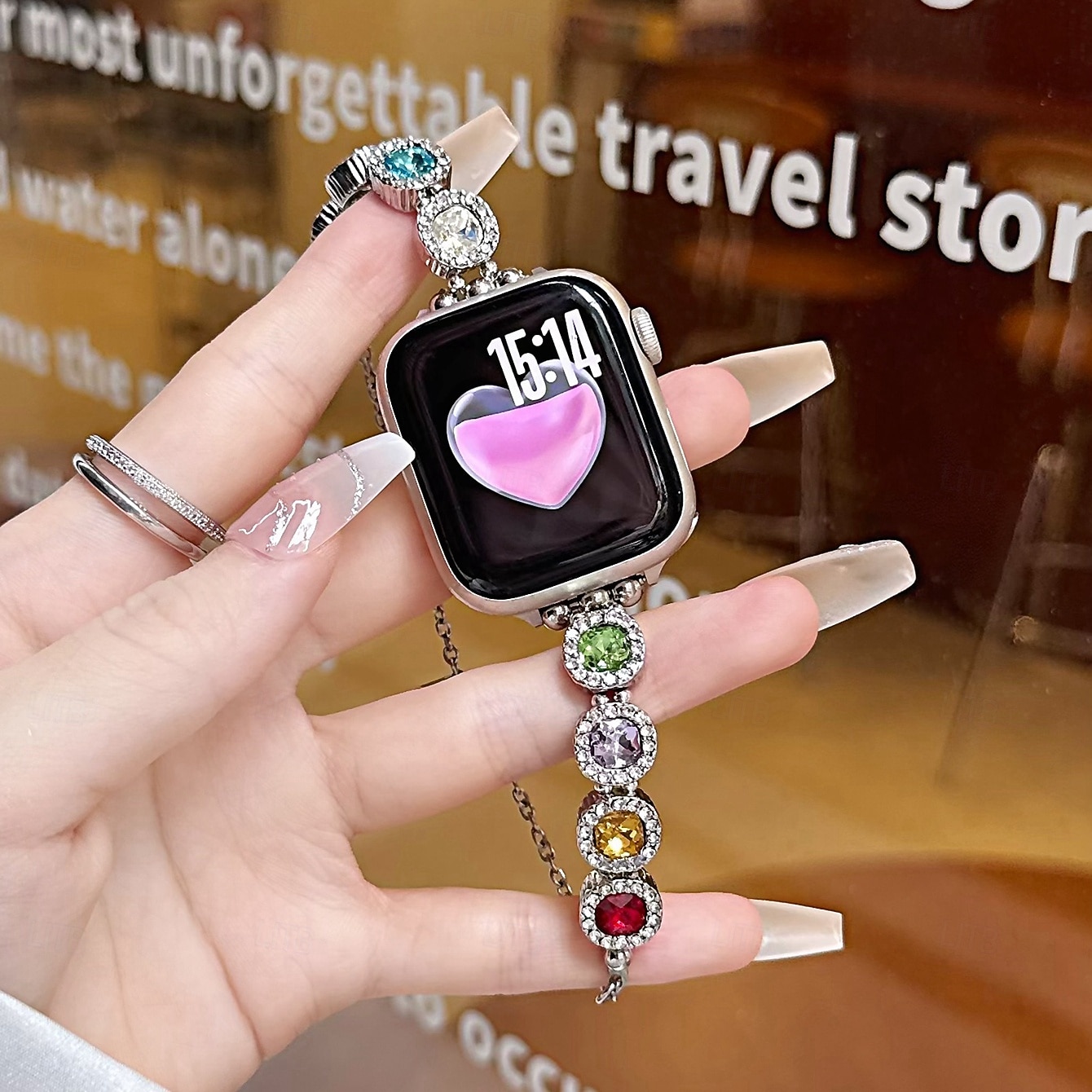 Pulseira de joias Compatível com Pulseira Apple Watch 38mm 40mm 41mm 42mm 44mm 45mm 49mm Feminino Purpurina Cristal Com Strass pulseira de substituição para iwatch Ultra 2 Series 9 8 7 SE 6 5 4 3 2 1 de 2026 por $17.99 –P8