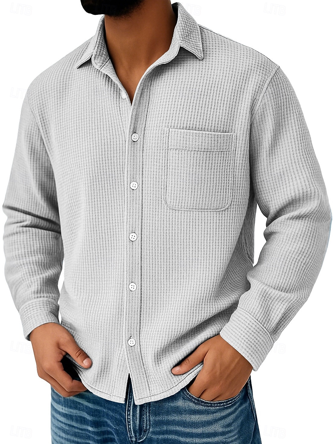 Herren Waffelhemd Freizeithemd Knopfhemd Waffelstrickhemd Schwarz Weiß Wein Marineblau Blau Langarm Einfach Umlegekragen Lässig Täglich Tasche Bekleidung Strickware Mode Streetwear Modern 2025 - $23.99 –P3