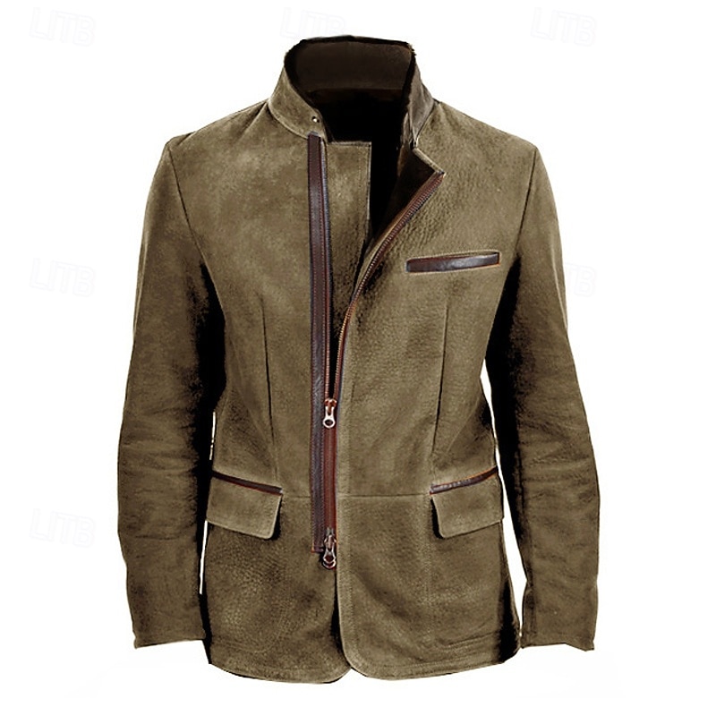 Homme Veste en faux suède Blazer en faux suède Veste Décontractée Vacances Quotidien Chaud Avec Poches Automne Hiver Uni Mode Classique Col montant Régulier Kaki Gris Veste de 2025 ? $63.99 –P5