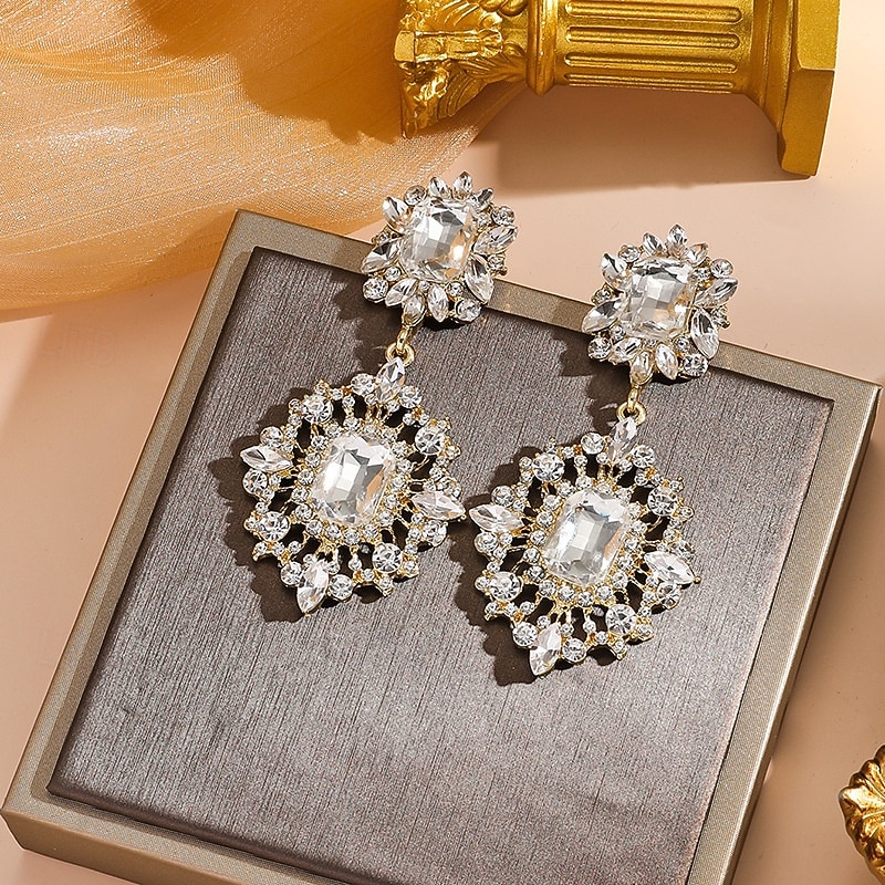 Women's Crystal Drop Earrings with Floral Design, Elegant Gold-Plated with Pearls and Gemstones, Perfect for Bridal and Wedding Accessories 2026 - $11.99 –P3