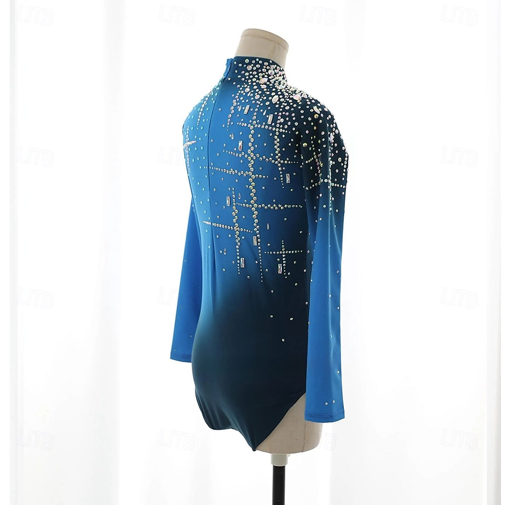 Figure Skating Top Men's Boys' Ice Skating Tops Blue Patchwork Spandex High Elasticity Training Competition Skating Wear Classic Crystal / Rhinestone Long Sleeve Ice Skating Figure Skating 2026 - $338.09 –P7
