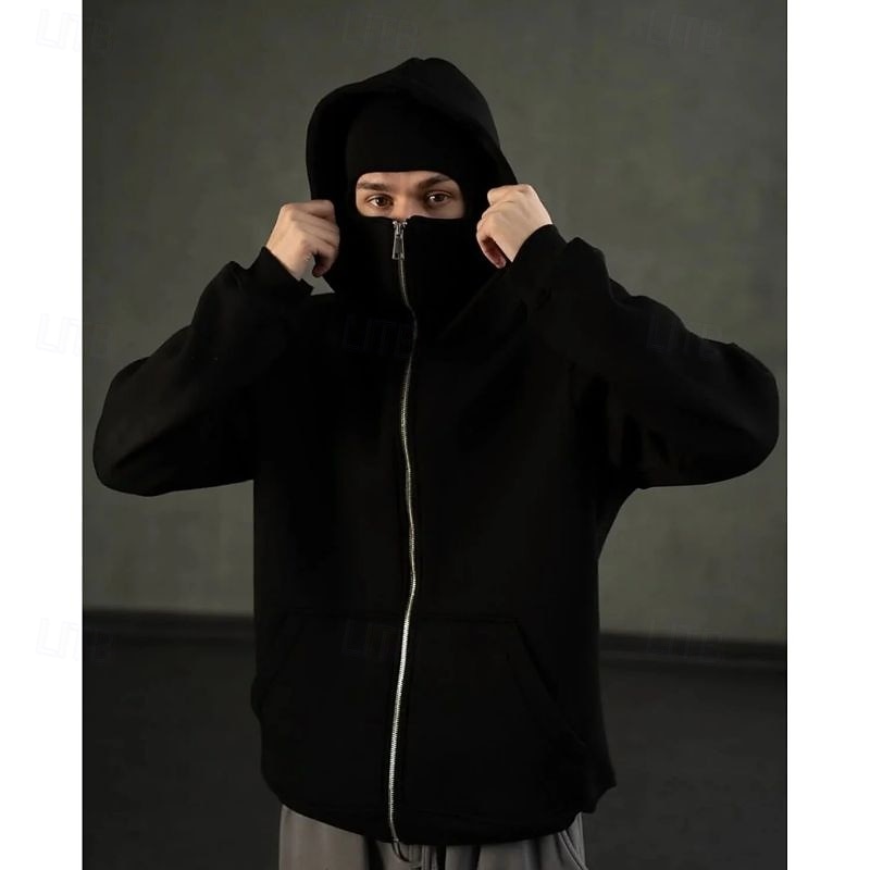 herrluvtröja med balaklava, hel dragkedja, skidmask, luva, svart vit röd, mörkgrå, luva, enfärgad, ficka, sport, utomhus, daglig, helgdag, polyester, gatukläder, grundläggande, avslappnad, höst, vinterkläder, kläder, luvtröjor 2026 - $31.99 –P3