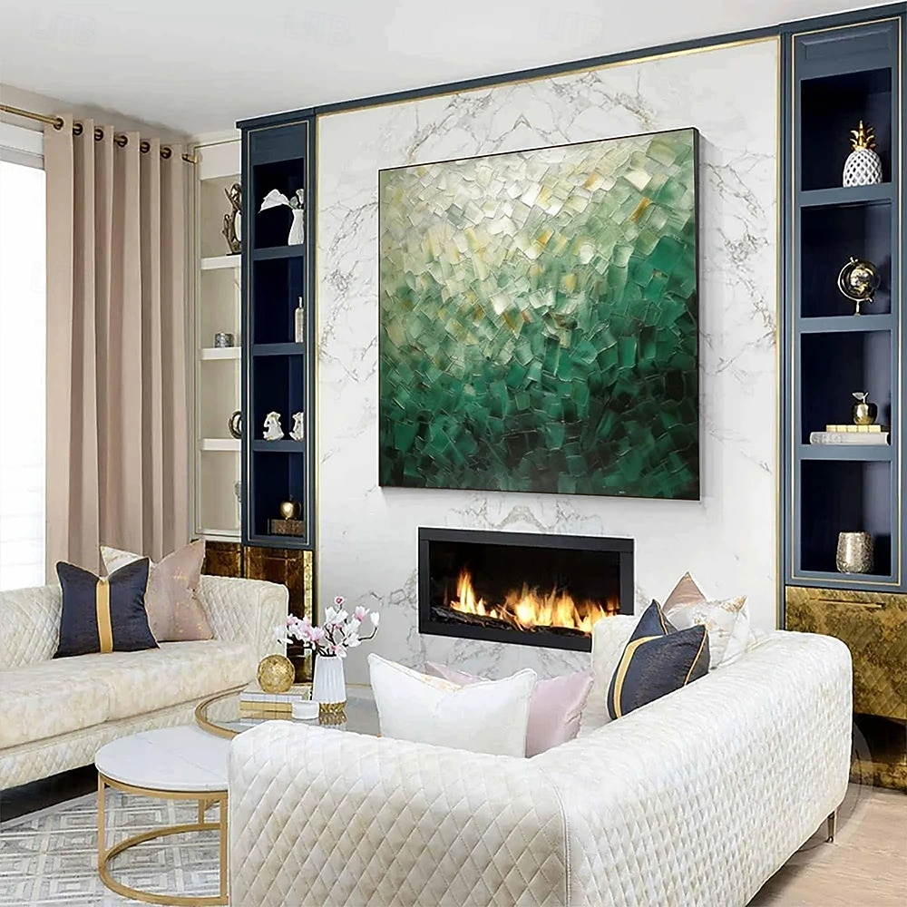 Pintura al óleo hecha a mano, lienzo, decoración artística de pared, abstracto verde contemporáneo para decoración del hogar, pintura enrollada sin marco y sin estirar 2026 - $85.99 –P5