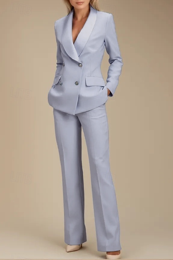 Dames 2-delige pakken Formeel Bruiloft gast Formele avonden Stretch crêpe Elegant Lange mouw Tot de grond Sjaalrevers Dubbele rij knopen 2025 - $154.99 –P6