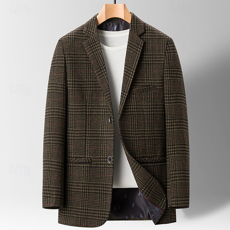 Heren Blazerjack Dagelijks Klassiek Herfst winter Polyester Ruitjes Enkele knoopsluiting twee knopen Blazer khaki Donker Grijs Donkerblauw 2025 - $53.99 –P3