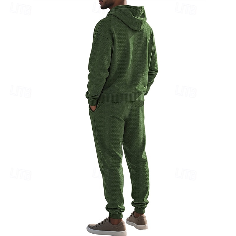 Homme Ensemble Survetement Ensemble de tenues Ensemble de sweats à capuche Sweat à Capuche Extérieur Quotidien Sports Jacquard Cordon de serrage Uni Noir Blanche Kaki Polyester Tenues de Sport Mode de 2025 ? $39.99 –P5