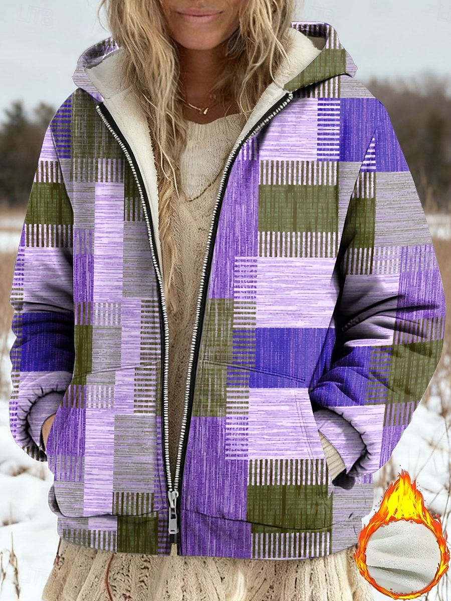 Casaco de Inverno Feminino Jaqueta de Fleece Forrado com Fleece Jaqueta Casual Quente Bolso com Zíper Impressão Moda Casual Geométrica Rua Casual Ajuste Regular Capuz Manga Longa Roupas Externas de 2025 por $47.99 –P2