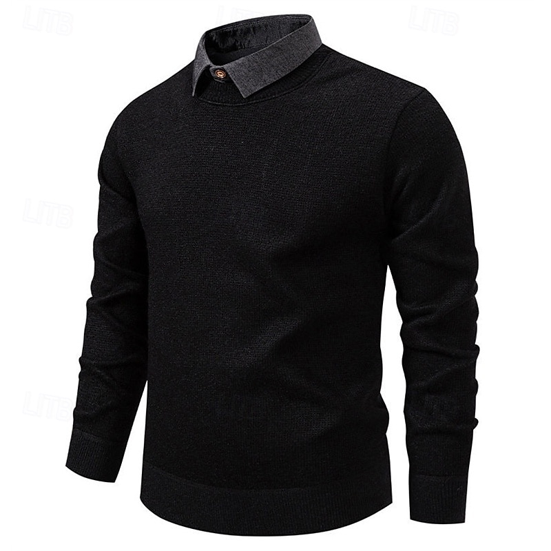 Men's Pullover Sweater Jumper Knit Sweater Ribbed Knit Regular Tops Knitted Fleece Plain Turndown Fashion Basic Vacation Daily Wear Clothing Apparel Winter Black Dark Gray S M L 2025 - $36.99 –P8