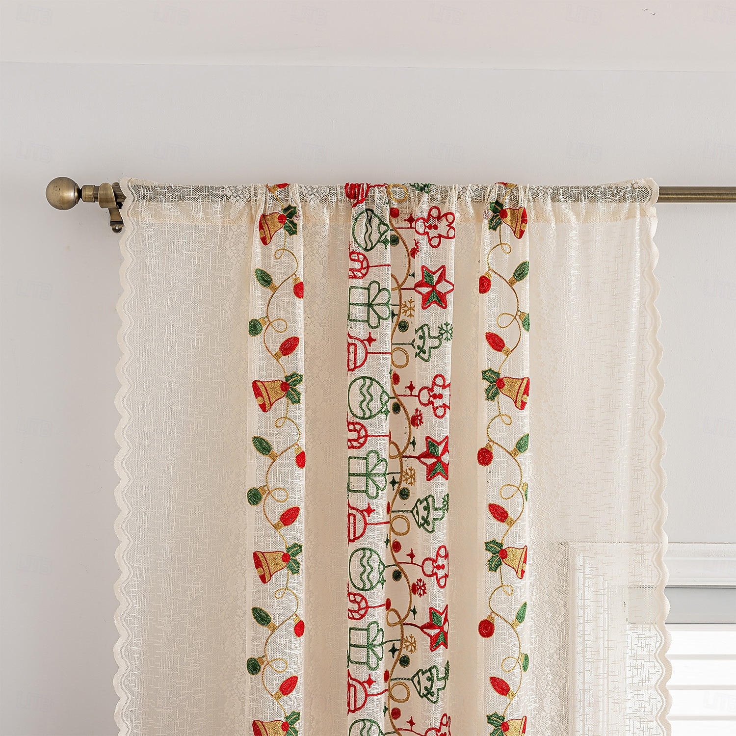 Julbroderade utskurna gardiner, julgardiner för vardagsrum och sovrum, färdiga i europeisk-amerikansk stil 2025 - $9.49 –P16