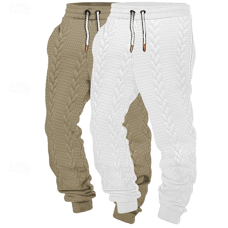 Homme Joggings Joggeurs Pantalons Pantalon décontracté Jacquard Cordon de serrage Taille Élastique Uni Respirant Longueur complète Extérieur Occasionnel Quotidien Sports Mode Blanc + kaki Noir + Kaki de 2026 ? $29.99 –P5