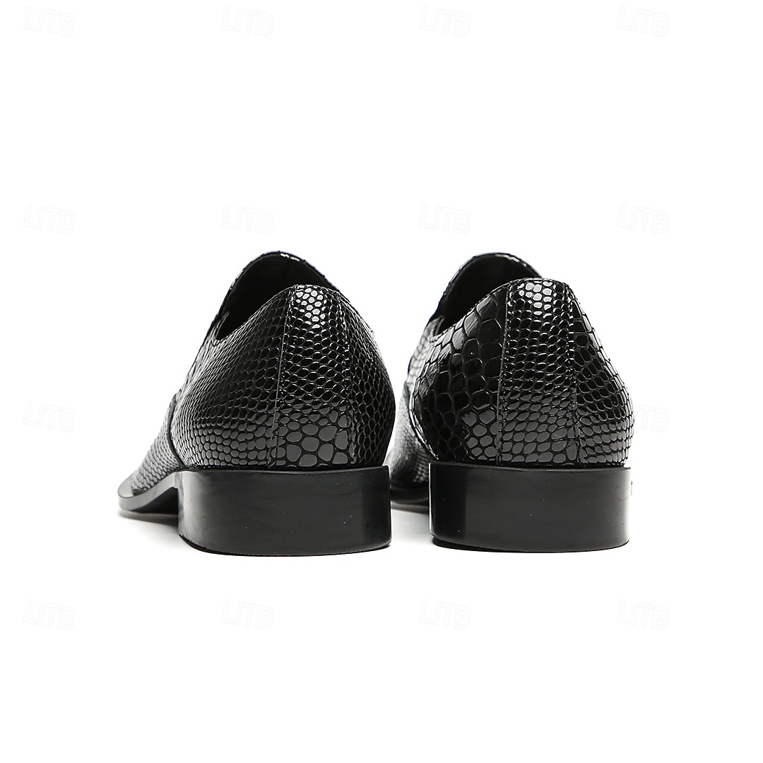 Pantofi eleganți bărbătești din piele naturală de vacă, cu model de crocodil negru și broderie aurie – mocasini formali de lux pentru afaceri, nunți și banchete 2026 - $119.99 –P7