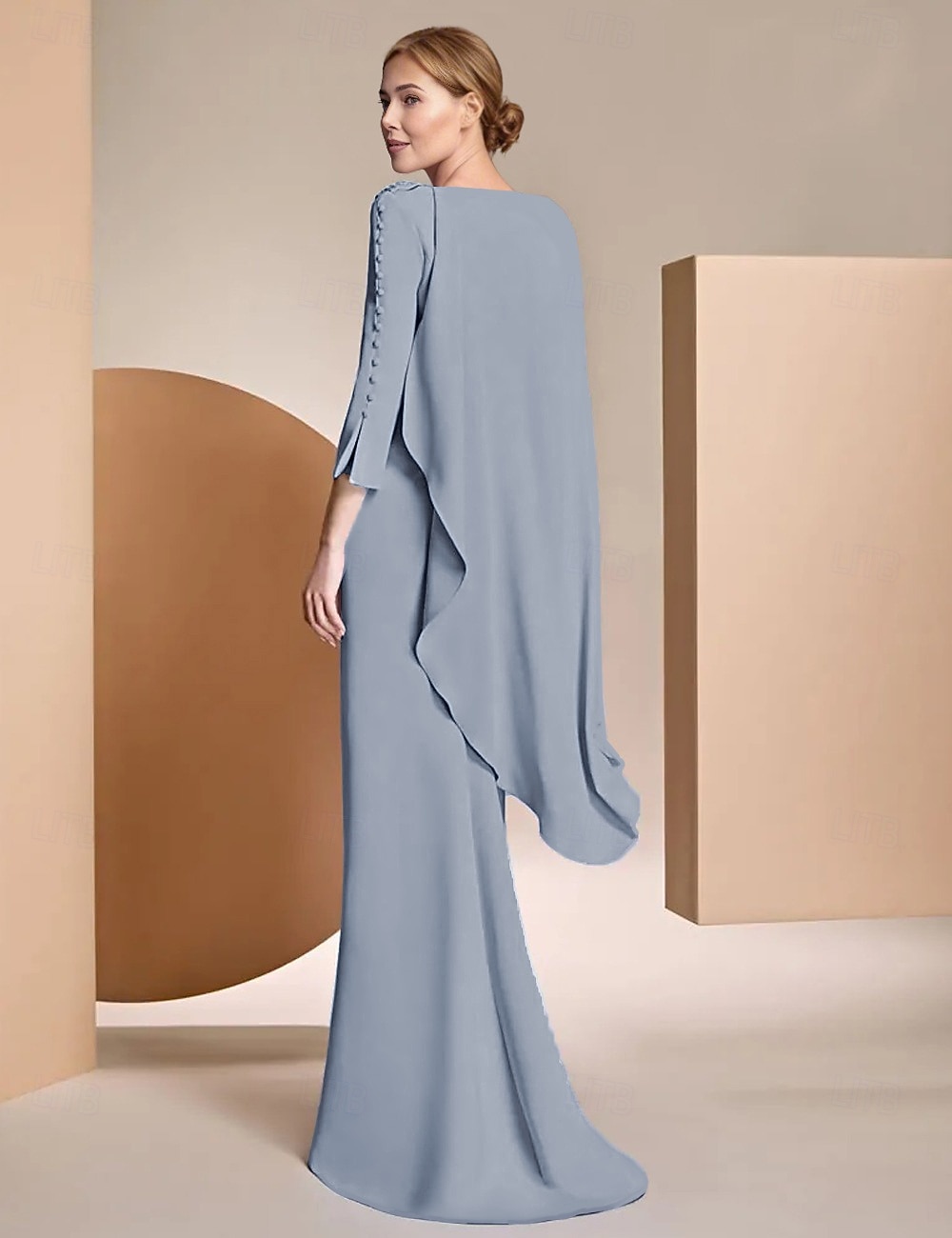 Robe fourreau  Colonne Mère de la Mariée Robe Formelle Élégante Col bijou Longueur de sol Chiffon Manches longues avec applications Couleur unie de 2025 ? $159.99 –P4
