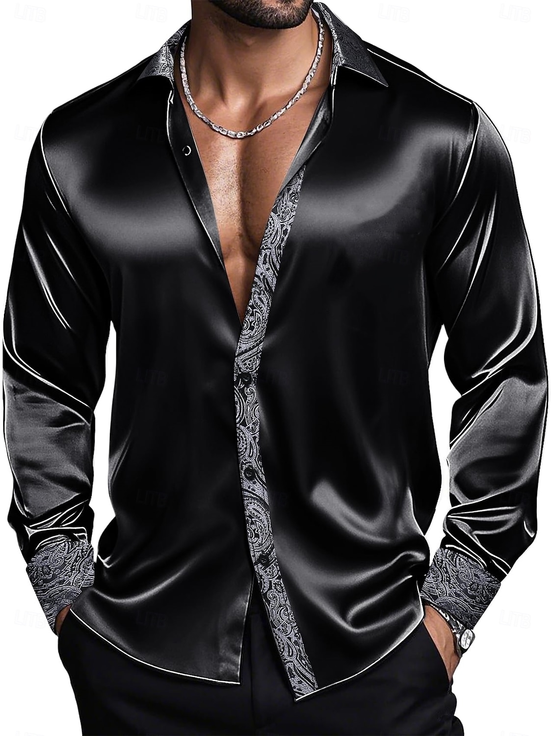 Herren Hemd Satinhemd Kleidhemd Freizeithemd Knopfhemd Abschlussballhemd Einfach Hochzeit Party Silber Rosa Rote Blau Langarm Revers Frühling Ganzjahres Bekleidung 2025 - $26.99 –P5