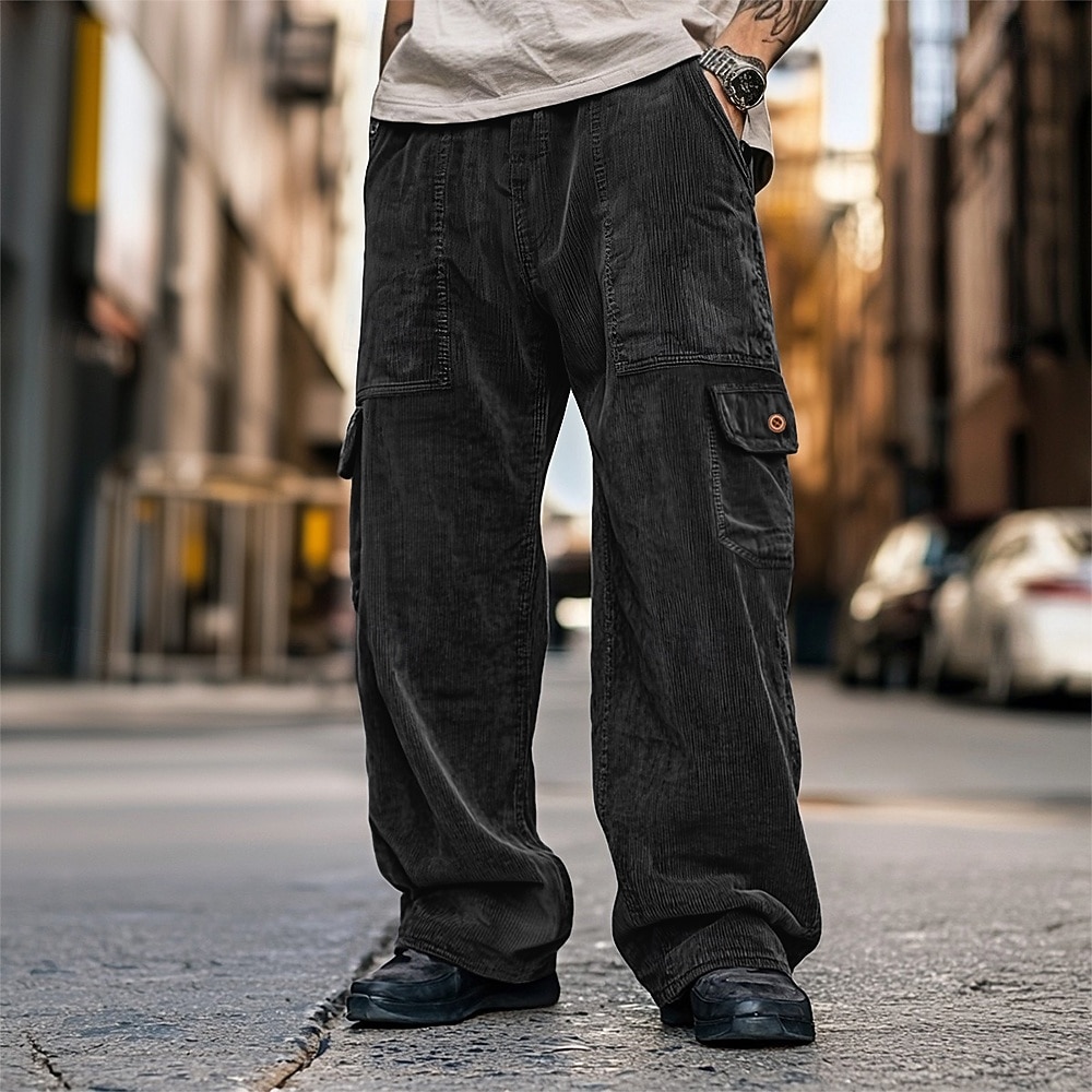 Homme Pantalons Cargo Pantalon cargo Pantalon en velours côtelé Avec Poches Boutons tissé Couleur Unie Uni Doux Respirant Longueur complète Formel Bureau Travail Vacances Élégant Noir Marron de 2025 ? $23.99 –P5