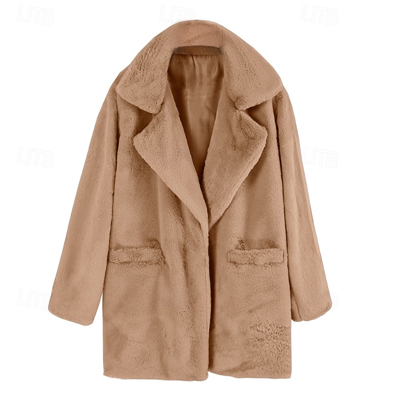 Damen Mantel Kunstpelzmantel Warm Bequem Tasche Lässig Einfach Urlaub Straße Lässig Alltagskleidung Lang Umlegekragen Normale Passform Langarm Oberbekleidung Blau Braun Khaki Herbst Winter 2025 - $43.99 –P6