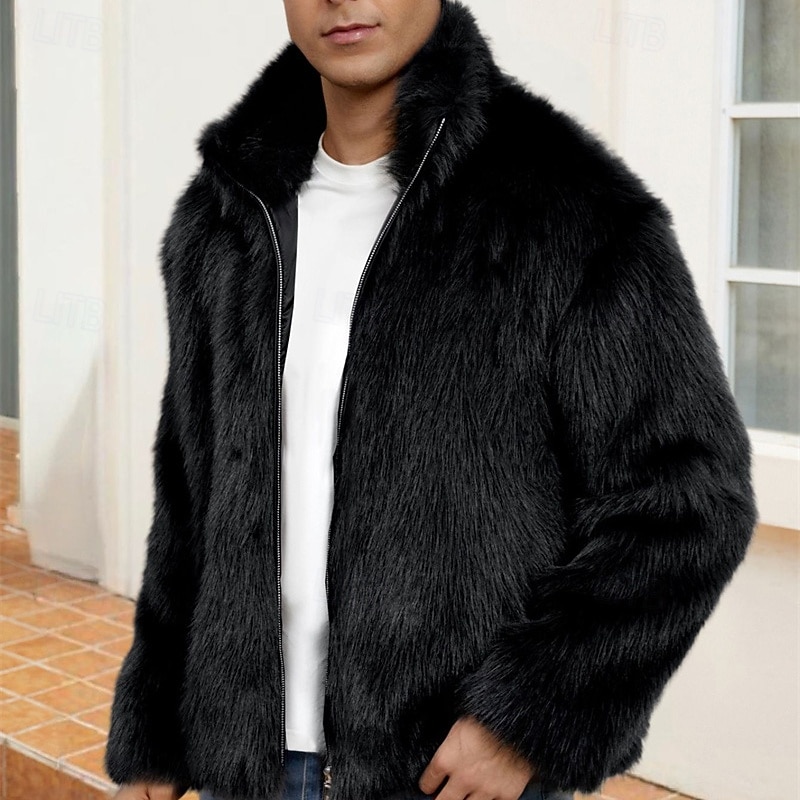 Pánské Neformální bunda Kabát z umělé kožešiny Dovolená Denní Zahřívací Plyš Podzim Zima Bez vzoru Módní Šik ven Stojáček Standardní Černá Bílá Žlutá Královská modř Velbloudí Saka 2026 - $51.99 –P5