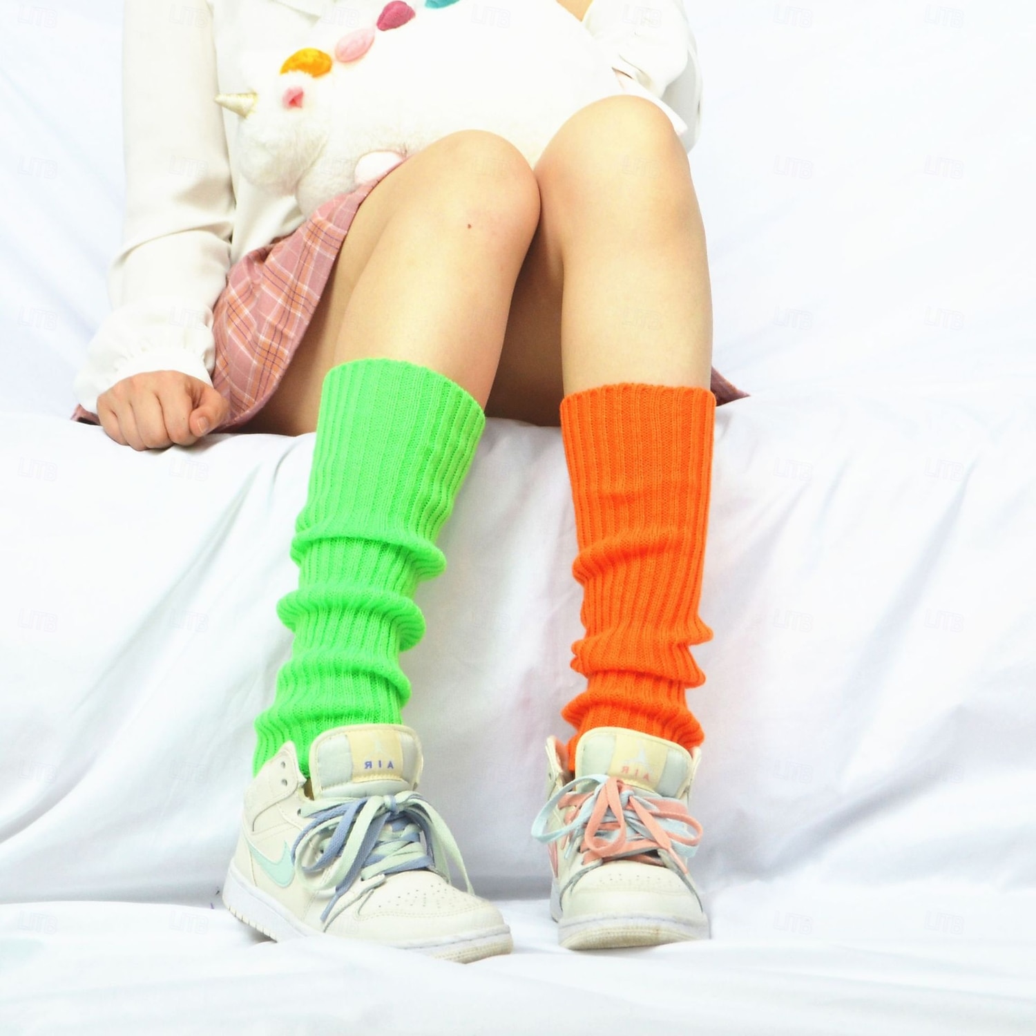 Stickade benvärmare och knästrumpor för kvinnor, höst- och vintermode neon akrylleggings, snygga långa strumpöverdrag, varma stickade plagg i koreansk stil för damer 2026 - $9.99 –P8