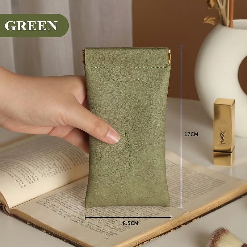 Snap Closure Leather Organizer Pouch Portable Sunglasses Case Simple Solid Color Eyewear Holder Automatic Closing Glasses Bag Unisex Leather Clutch Protective Storage Pouch For Men Women 2026 - $9.99 –P5