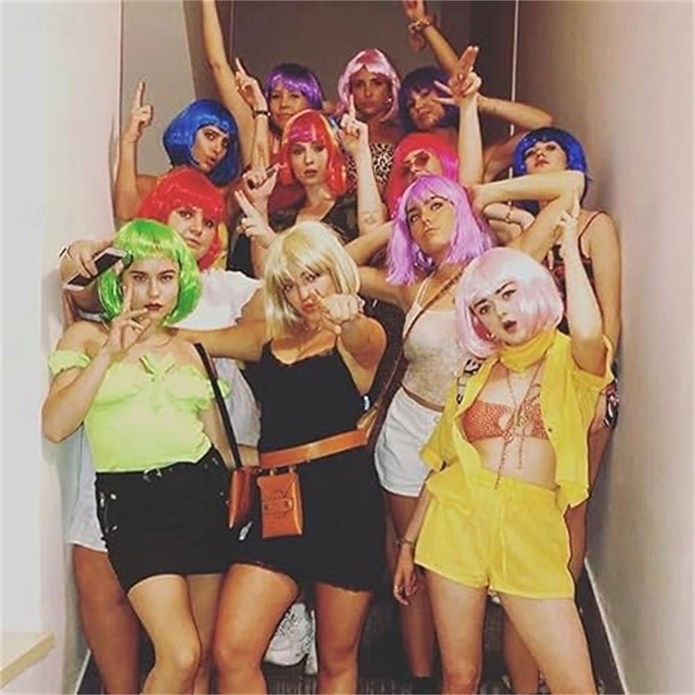 Perruques bob rouges pour femmes blanches - Perruques bob courtes de 12 pouces avec frange Perruque synthétique de mode naturelle Cheveux synthétiques colorés pour cosplay quotidien Halloween de 2025 ? $15.99 –P2