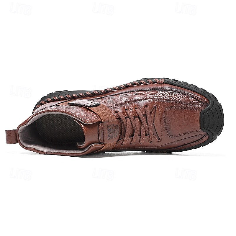 Botas masculinas de couro sintético genuíno marrom para caminhadas ao ar livre com sola antiderrapante – calçado casual para viagem e aventura de 2025 por $54.99 –P8