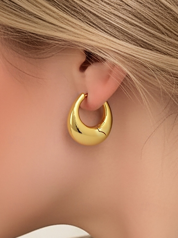 Dámské mohutné kruhové náušnice - klasické pozlacené stříbrné kulaté náušnice, minimalistické šperky pro každodenní nošení, do práce a na večírky 2026 - $5.99 –P1