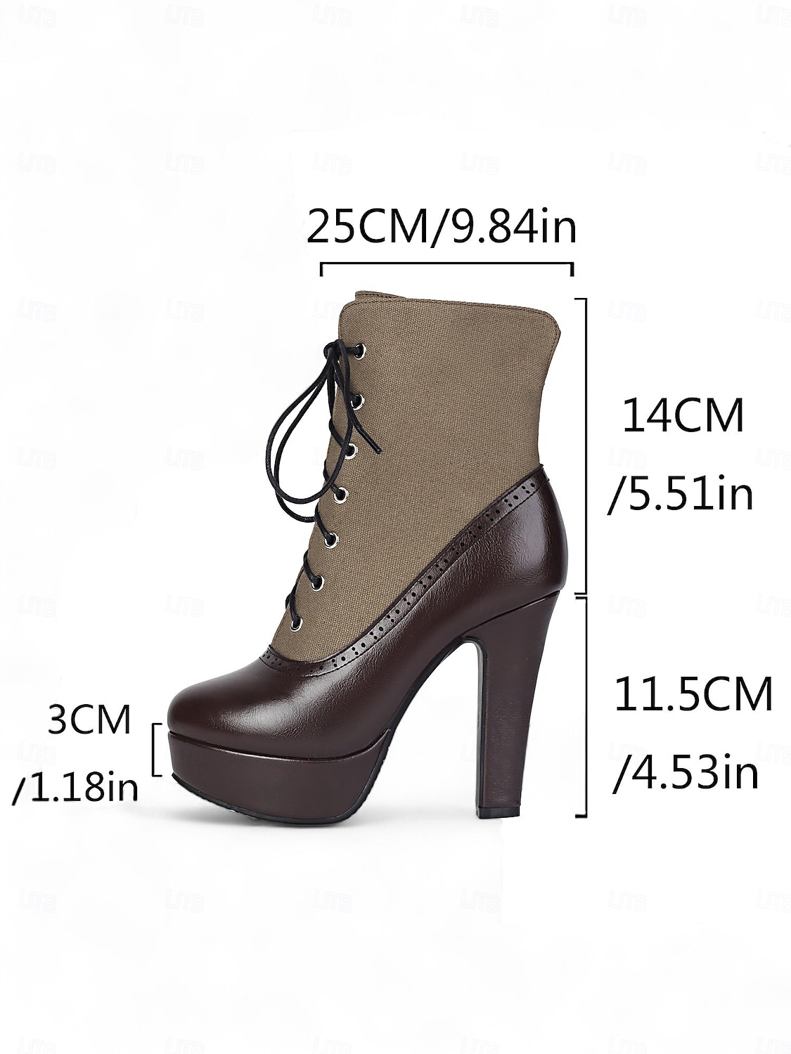 Botas femininas de salto alto com cadarço cor de vinho – botinhas plataforma estilo brogue vintage com painel de lona para festa e moda de outono de 2025 por $59.99 –P7