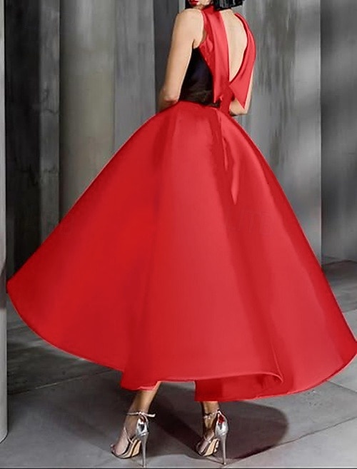 Vestidos de Coquetel A-Line Pretos e Dourados Vestido Elegante Formal Casamento Comprimento Até o Tornozelo Sem Mangas Gola Redonda Com Bolso Cetim com Laço(s) Strass de 2025 por $124.99 –P6