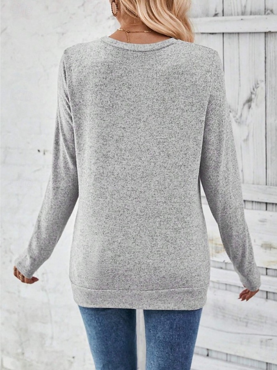 Dame Bluse Helfarge Tropisk Stilfull Fritid Langermet Crew-hals Vanlige topper Daglig Knapper Rosa Himmelblå Grønn Grå Sommer Vår Høst 2025 - $23.99 –P2