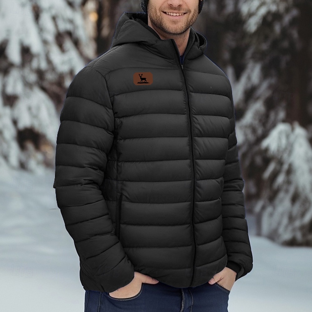 Męskie Renifer Nadruk Płaszcz zimowy Dół kurtka puchowa Keep Warm Ochrona przed deszczem Lekki Codzienny Na zewnątrz Codzienny Pikowana kurtka z kapturem Jesień Zima Kaptur Długi rękaw Czarny 2025 - €52.91 –P4