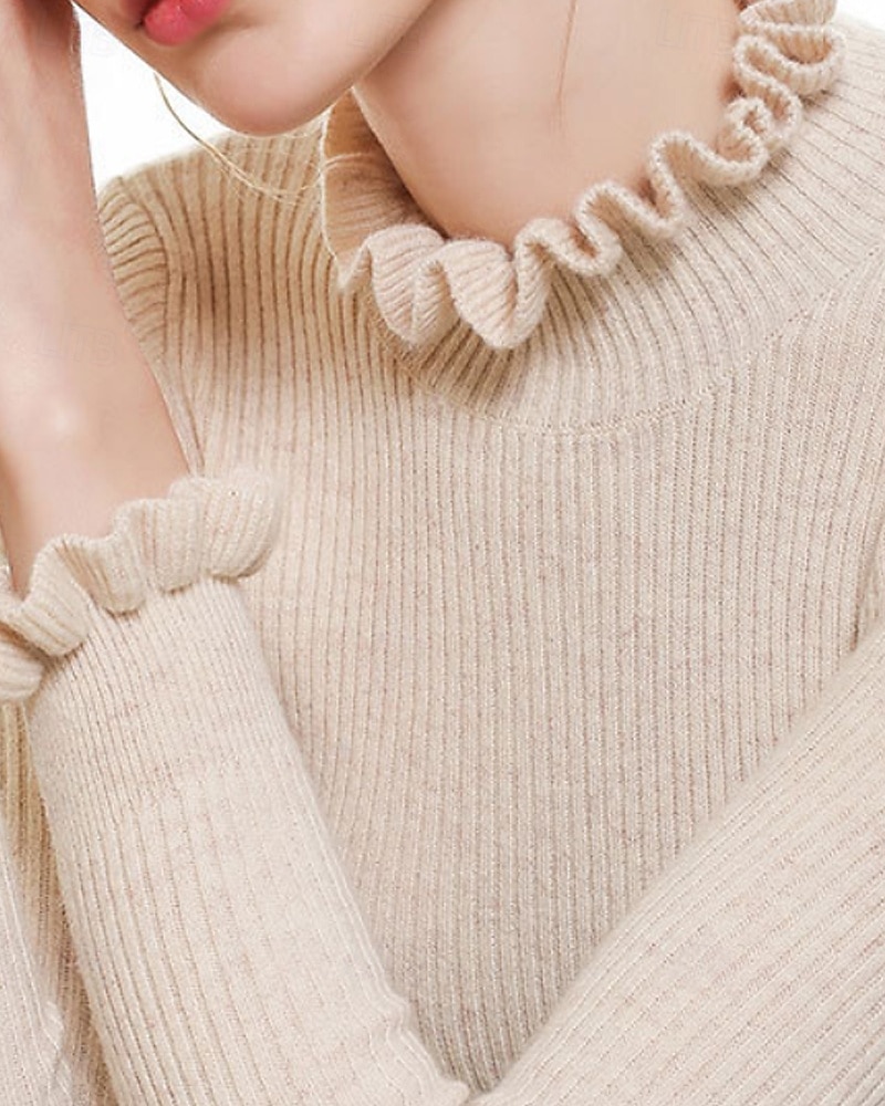 Pentru femei Pulover Plover Șic Stradă Casual Culoare solidă Guler Pe Gât Tricotat Manșon Lung Topuri obișnuite Tricotat Zilnic Ieșire Sfârșit de săptămână Negru Alb Toamnă Iarnă 2025 - $25.99 –P8