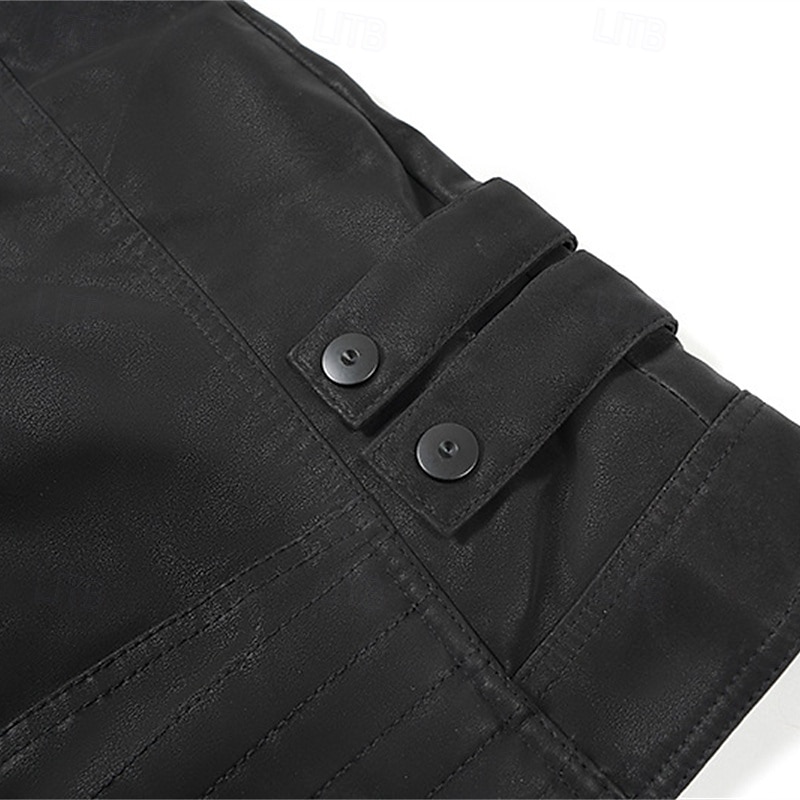 Men's Faux Leather Jacket Fleece Jacket Biker Jacket Motorcycle Jacket Vacation Daily Windproof Warm Patchwork Pocket Fall Winter Stripes Fashion Classic Stand Collar Regular Black Jacket 2026 - $82.99 –P10