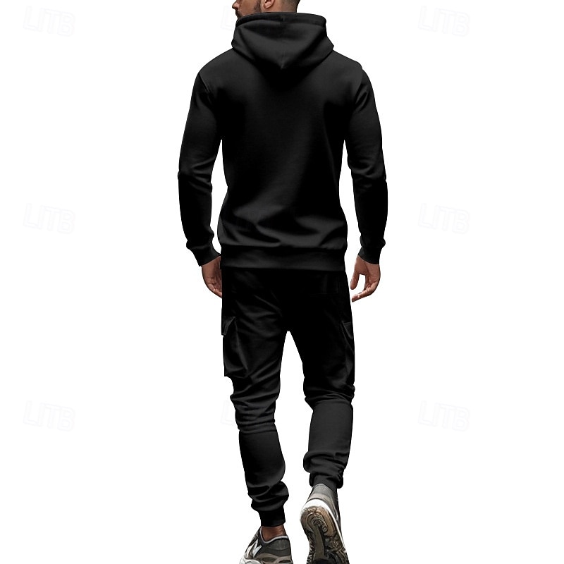 Homme Ensemble Survetement Ensemble de tenues Ensemble de sweats à capuche Sweat à Capuche Extérieur Quotidien Sports Cordon de serrage Avec Poches Uni Rouge vin Noir Blanche Polyester Tenues de Sport de 2026 ? $57.99 –P20