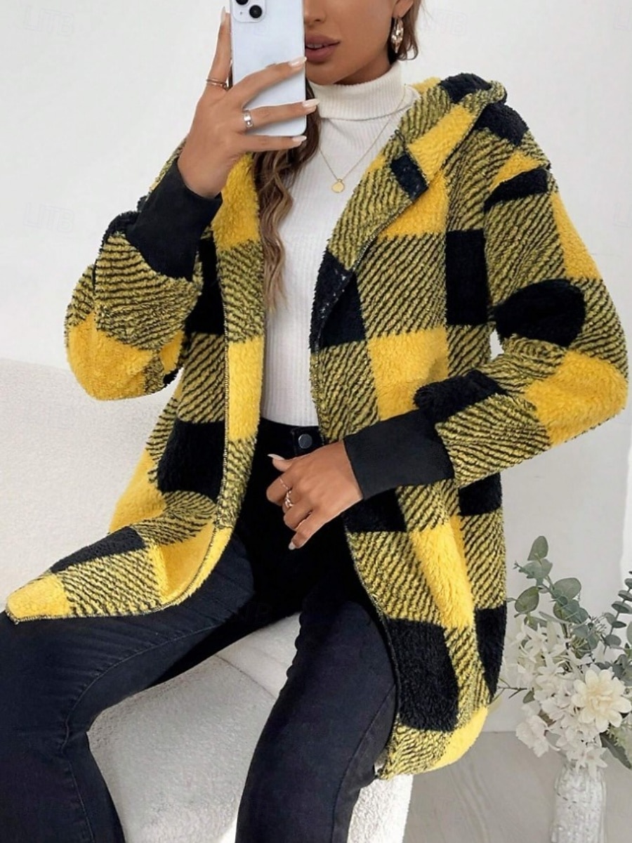 Pentru femei Jachetă din lână geacă Sherpa Comfortabil Respirabil Imprimeu Deschis frontal Casual Plisat Vacanță Stradă Casual Purtare Zilnică Deschis frontal Lung Răsfrânt Fit regulat Manșon Lung 2026 - $34.99 –P4