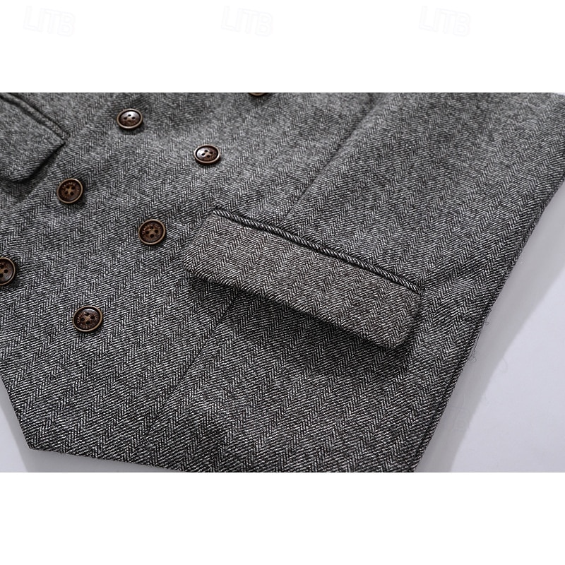Herren Tweedweste Weste Formell Hochzeit Urlaub Täglich Vintage Mode Frühling Herbst Tasche Knöpfe Polyester Bequem Fischgrätenmuster Einreihig V Ausschnitt Revers Normale Passform Khaki Grau Weste 2026 - $45.99 –P4