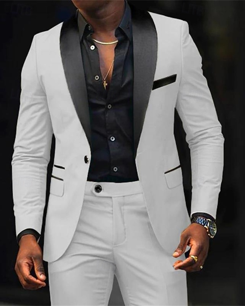 Męskie Marynarka + spodnie wizytowe Marynarka Garnitury Biznes Spotkanie towarzyskie Wesele 2 elementy Moda Codzienny Wiosna Jesień Poliester Kolorowy blok Kieszeń Guziki Wygodny Guziki jednorzędowe 2025 - $89.99 –P14