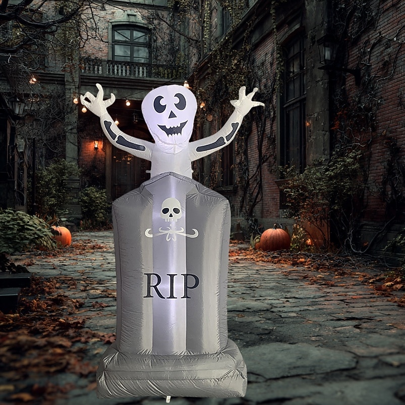 1 pezzo da 1,8 m/6 piedi di scheletro di Halloween che fa capolino dalla lapide, modello gonfiabile luminoso a LED per interni ed esterni, cortile, giardino, atmosfera terrificante e inquietante, luce del 2025 a $44.99 –P2