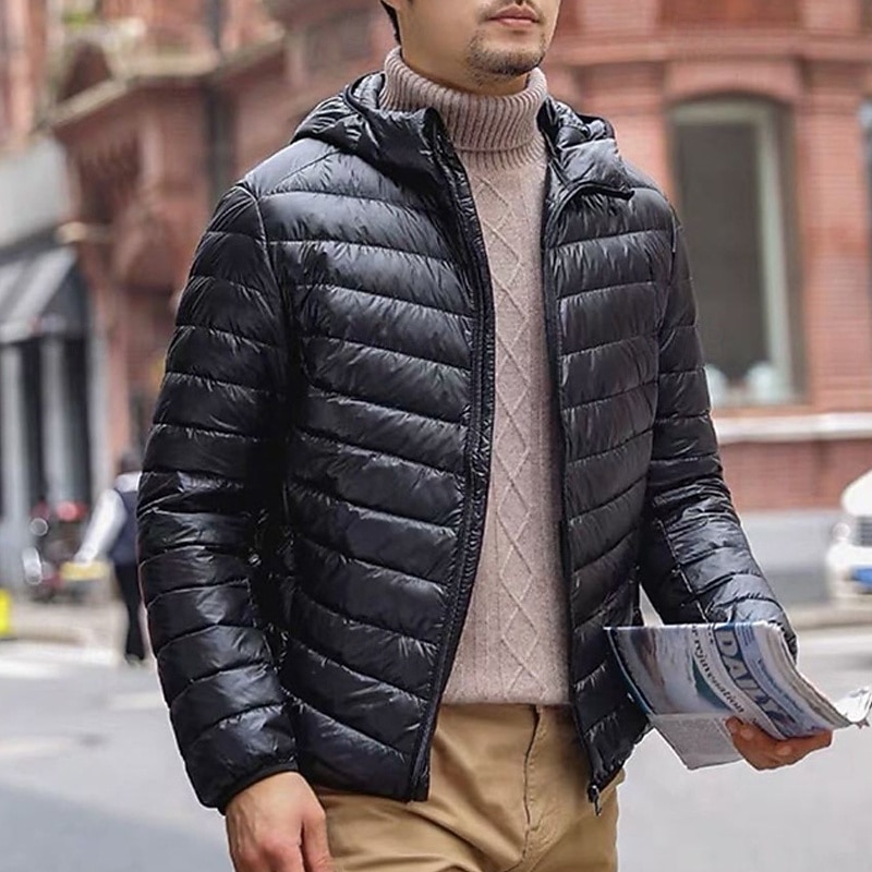 Herren Wintermantel Daunenjacke Gefütterte Jacke Tasche Polyester Urlaub Alltagskleidung Date Regulär Mode Lässig Bequem Thermowarm Winter Einfarbig Wein Schwarz Marineblau Königliches Blau 2025 - $24.99 –P1