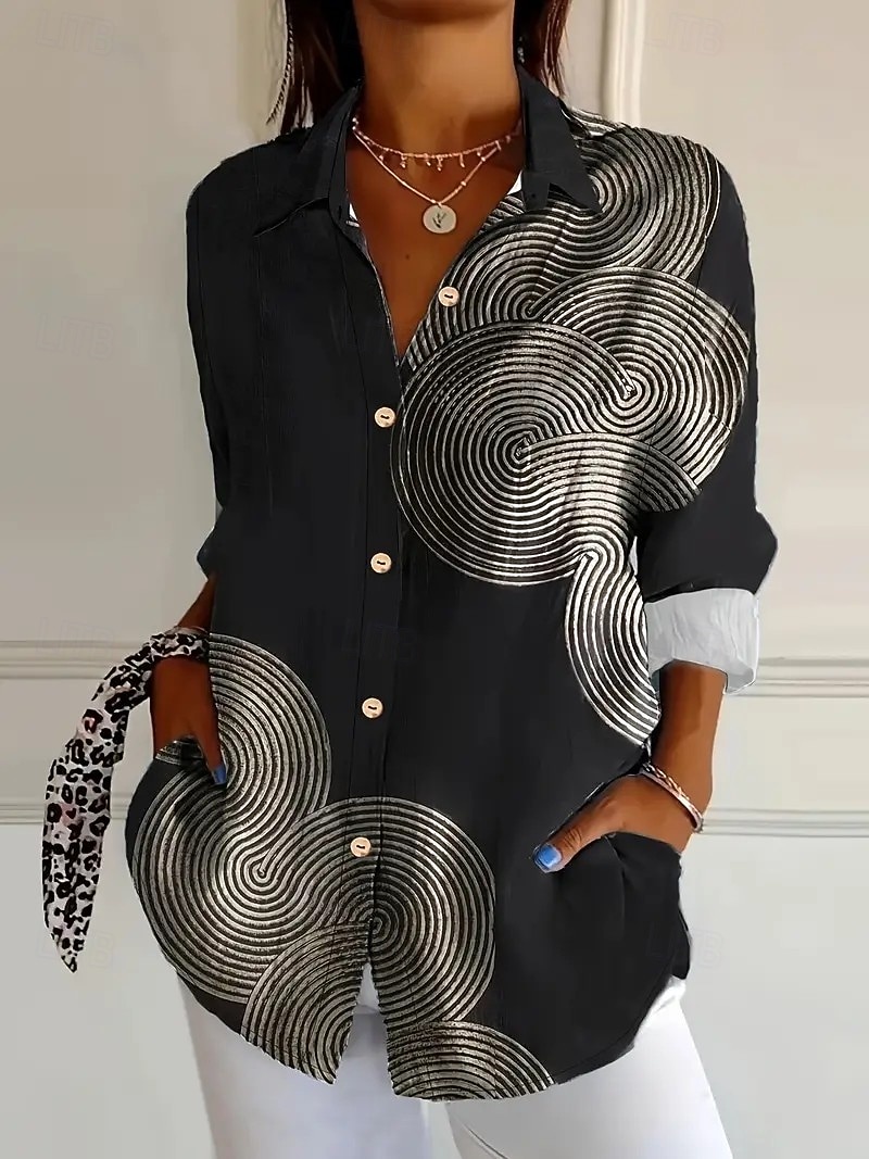 Camisa de mujer de lino como transpirable ligera diaria estilosa retro vintage manga larga manga 3/4 cuello de camisa diaria vacaciones salida botones marrón negro rojo marrón primavera invierno 2026 - $36.99 –P1