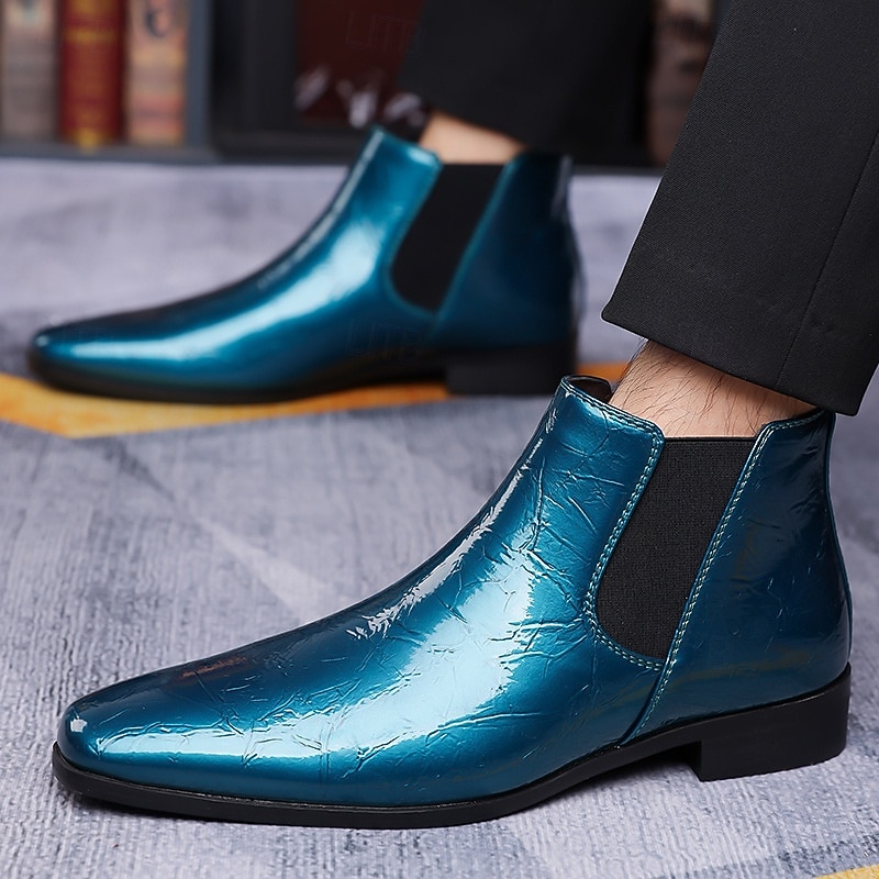 Botas Chelsea masculinas com relevo dourado – botas de cano curto de couro sintético com acabamento brilhante, sapatos formais elegantes para casamentos, festas e apresentações no palco de 2025 por $42.99 –P10
