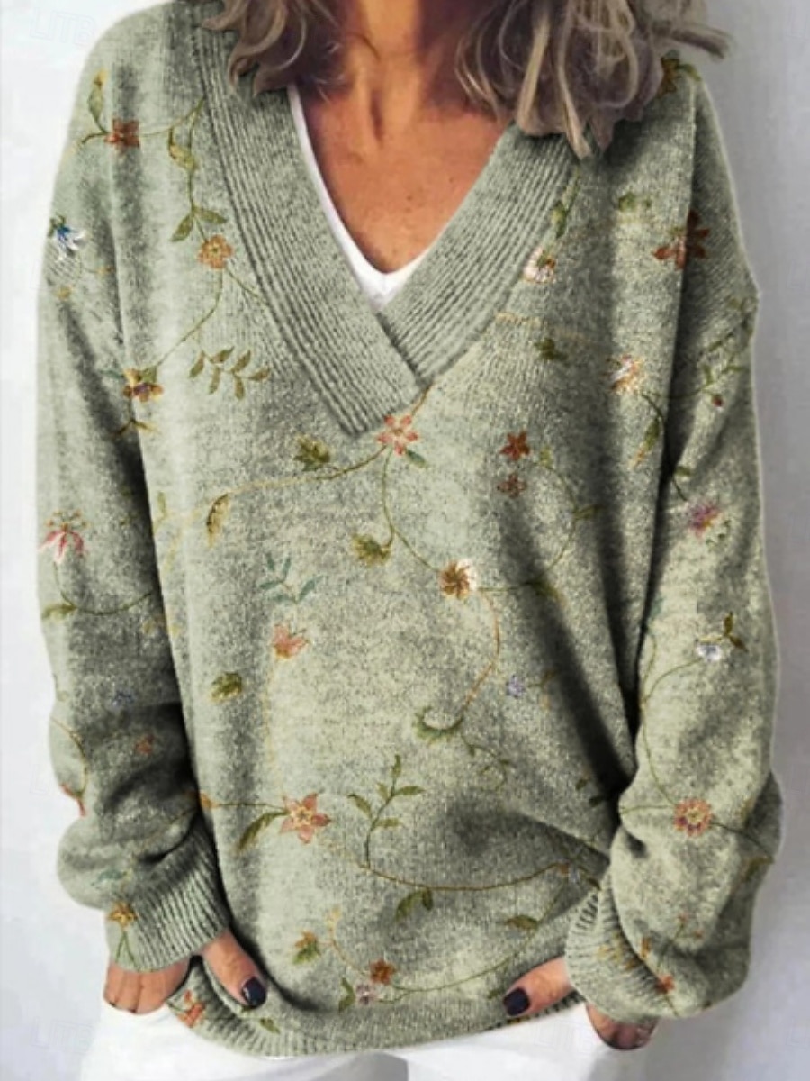 Femmes Pull Occasionnel Doux Fleuri Côtelé Col en V Tricoté manche longue Hauts Réguliers Tricoter Extérieur Quotidien Week-end Bleu Fuchsia Automne Hiver de 2025 ? $31.99 –P2