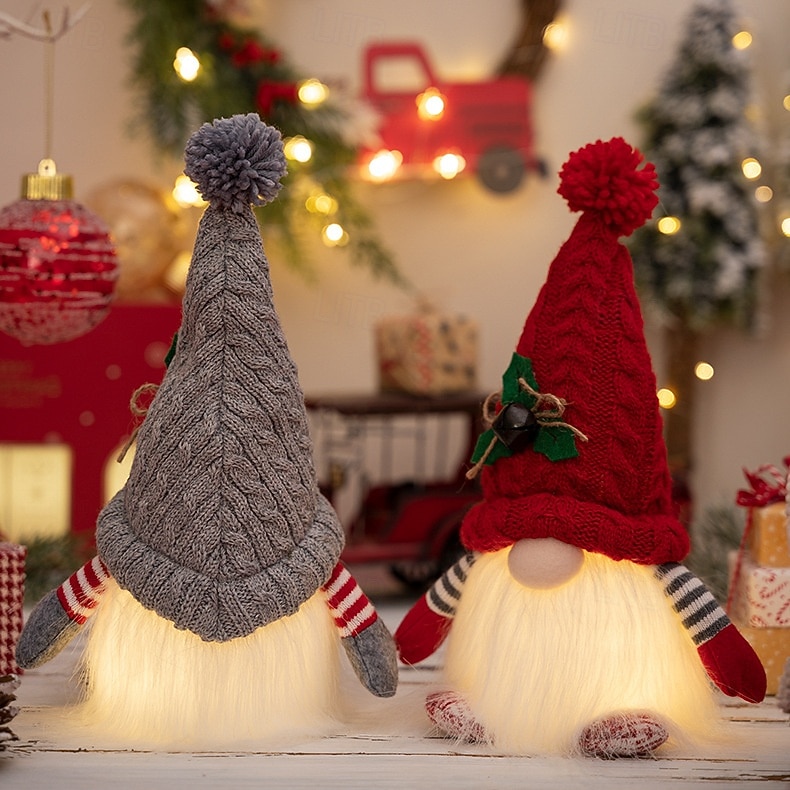 2 Pack Christmas Plush Gnomes Decoration Lighted Handmade Mini gnome Scandinavian, Light Up Swedish Tomte Elf Holiday Present, Battery Operated Xmas Gifts 2025 - $19.49 –P5