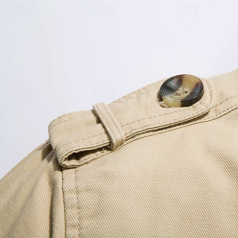 Herr Fleece-jacka Peacoat Trenchcoat Semester Dagligen Höst Vinter 100 % bomull Håller värmen Ytterkläder Kläder Mode Klassisk Slät Ficka Kavajslag Enkelknäppt 2025 - $48.99 –P9
