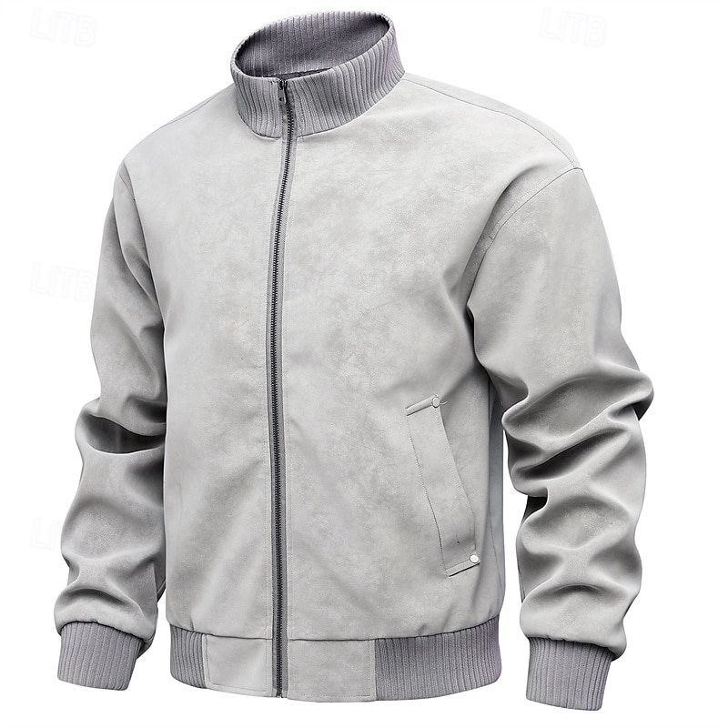 Per uomo Giacca in Ecopelle Giacca da Biker Giacca da Moto Vacanza Quotidiano Antivento Caldo Tasca Primavera Autunno Semplice Moda Classico Collo alla coreana Regolare Nero Grigio Giacca del 2025 a AED 170.19 –P1